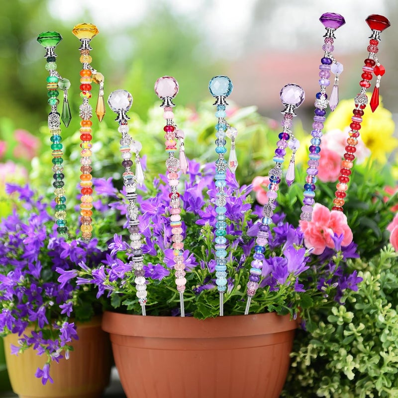 UFU 238Pcs DIY Fairy Wand Beaded Garden Stakes Kit, Fairy Wands Kit with Sparkling Crystal Pendants, Suitable for Different Holidays Garden Stakes Decorative Outdoor Beadable Items(12IN) - Image 5